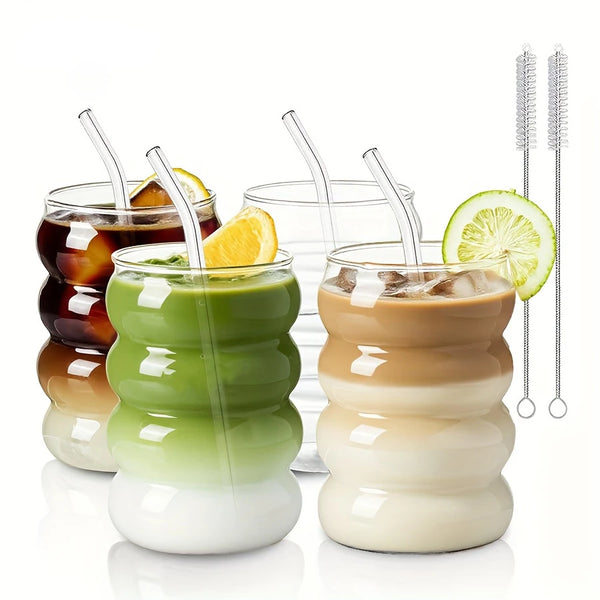 Glass Coffee Cups with Straw and Brush
