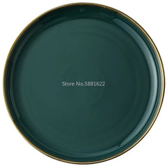 Green Ceramic Gold Inlay Plates and Bowls