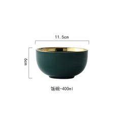 Green Ceramic Gold Inlay Plates and Bowls