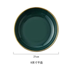 Green Ceramic Gold Inlay Plates and Bowls