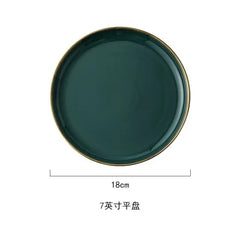 Green Ceramic Gold Inlay Plates and Bowls
