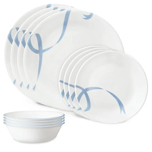 Corelle Blue Ribbons 12-Piece Glass Dinnerware Set
