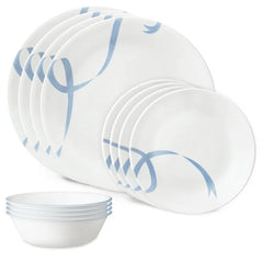 Corelle Blue Ribbons 12-Piece Glass Dinnerware Set