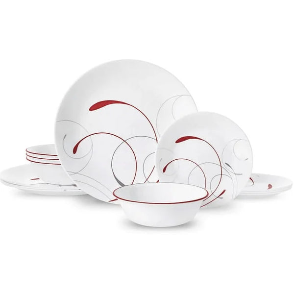 Corelle Splendor 12-Piece White and Red Round Dinnerware Set