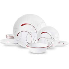 Corelle Splendor 12-Piece White and Red Round Dinnerware Set