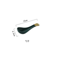 Green Ceramic Gold Inlay Plates and Bowls