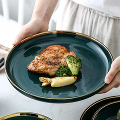 Green Ceramic Gold Inlay Plates and Bowls