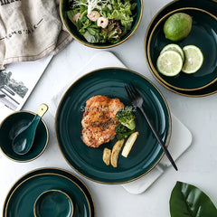 Green Ceramic Gold Inlay Plates and Bowls