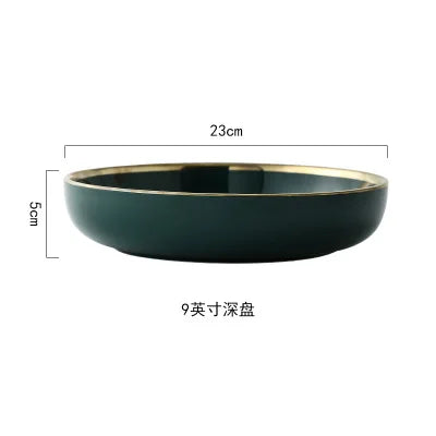 Green Ceramic Gold Inlay Plates and Bowls