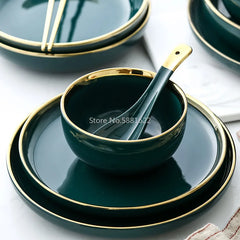 Green Ceramic Gold Inlay Plates and Bowls