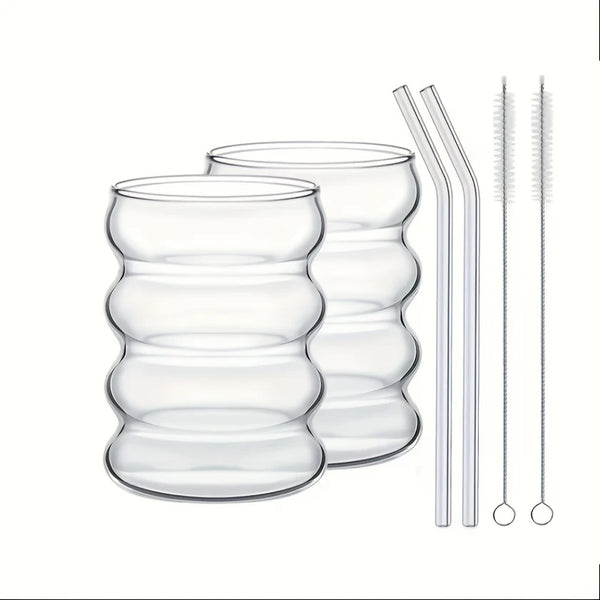 Glass Coffee Cups with Straw and Brush
