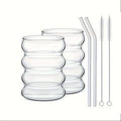 Glass Coffee Cups with Straw and Brush
