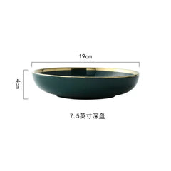 Green Ceramic Gold Inlay Plates and Bowls